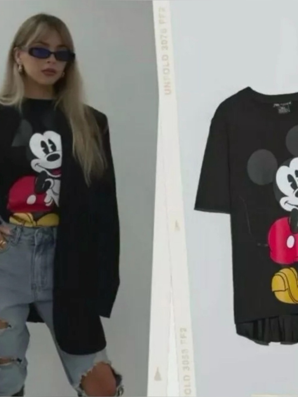 Zara x Mickey Mouse Black Velour T Shirt Size Small